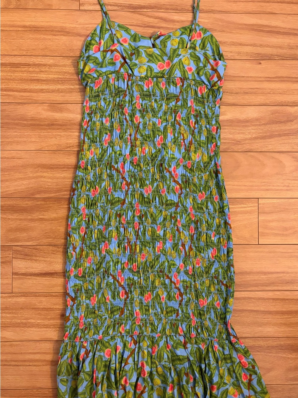 FARM Rio x Anthropologie Green Floral Smocked Midi Dress - Picture 6 of 6